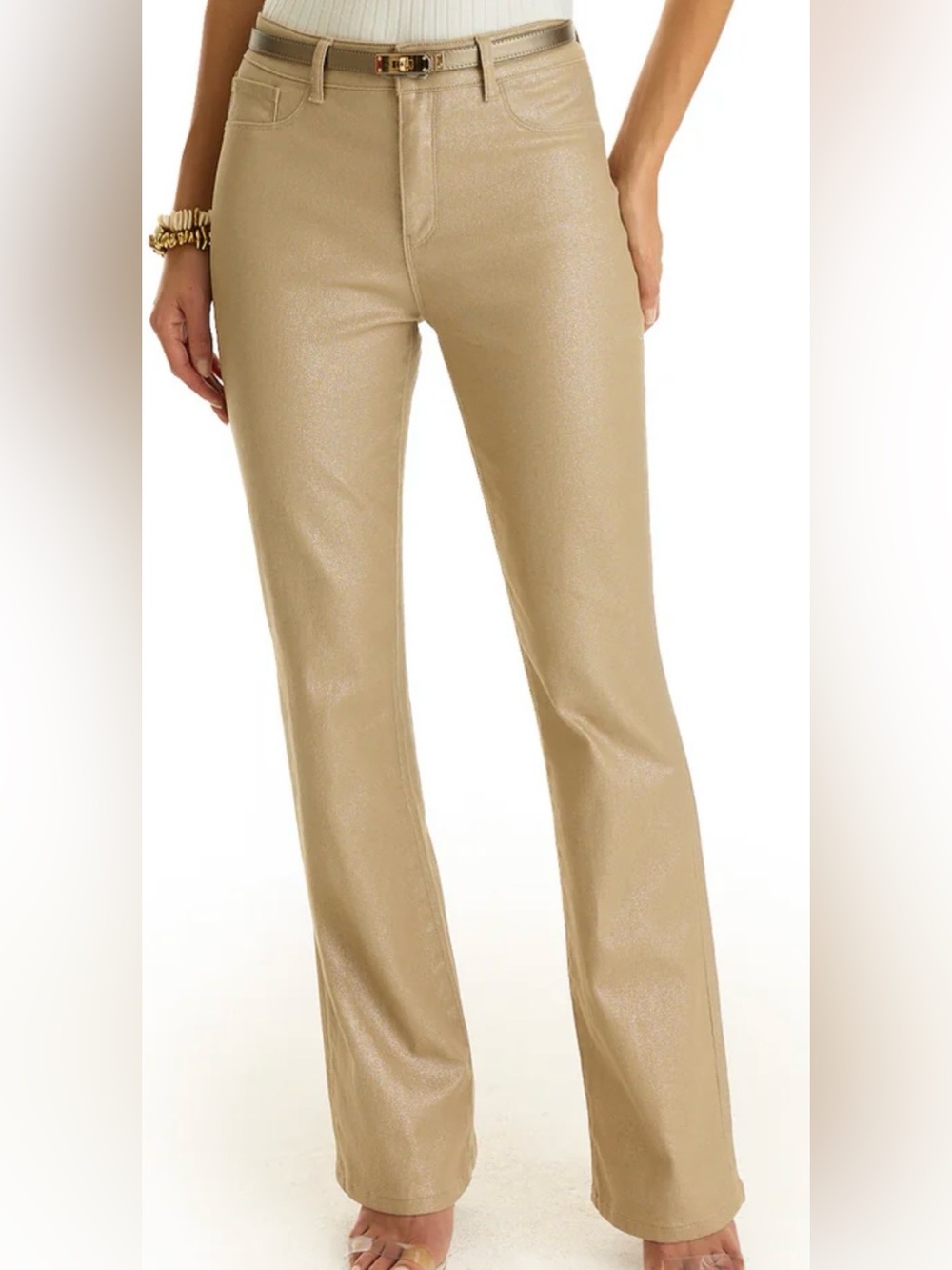 The Noli Shop Aria Coated Flare Jeans in Champagne. NWT